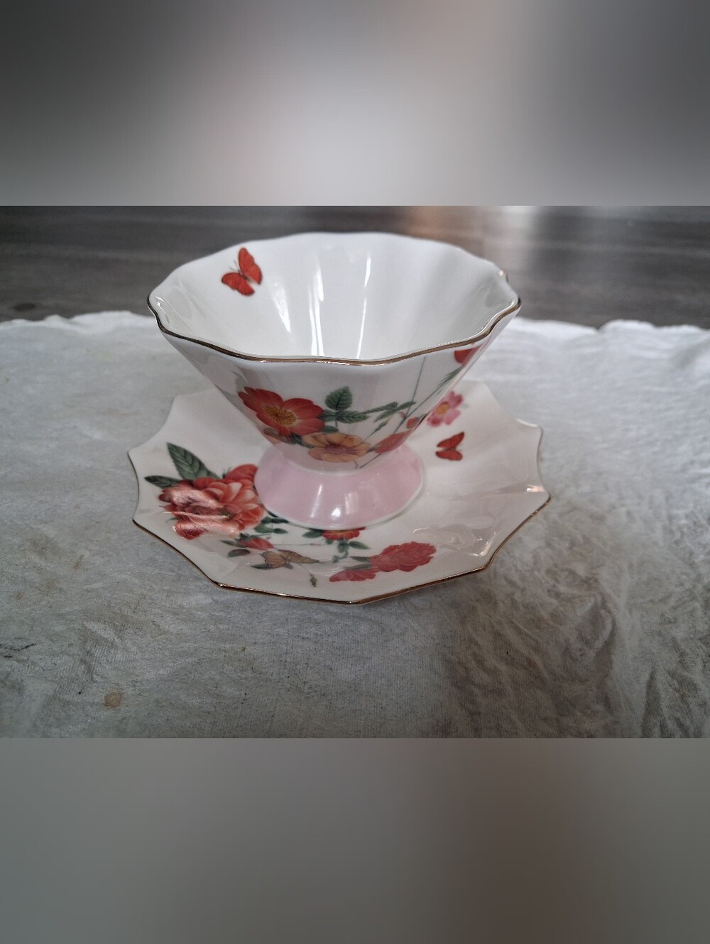 Elegant Pink Floral Porcelain Cup and Saucer Set